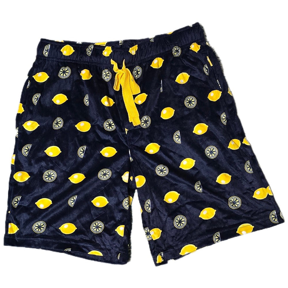 IZOD Mens Fleece Pajama Shorts‎ Navy Blue Lemon Print Size Medium
(AI)